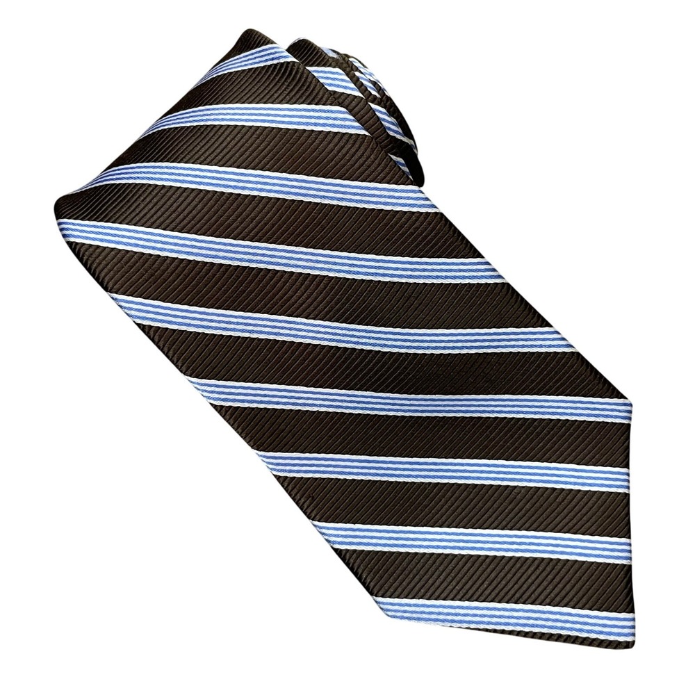 Brooks Brothers Men's Repp Tie Brown &‎ Blue Striped Stain Resistant 100% Silk